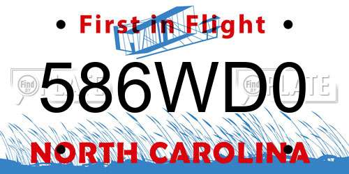 586WD0 North Carolina License Plate