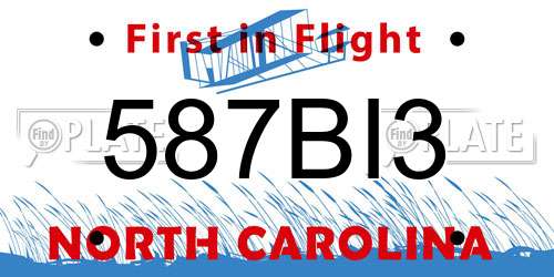 587BI3 North Carolina License Plate