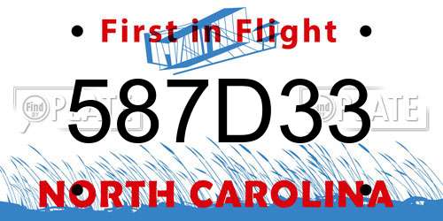 587D33 North Carolina License Plate