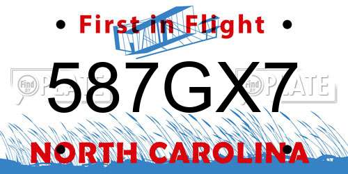 587GX7 North Carolina License Plate