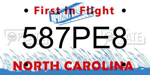 587PE8 North Carolina License Plate
