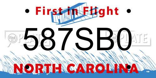587SB0 North Carolina License Plate