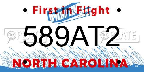 589AT2 North Carolina License Plate