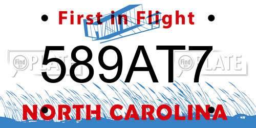 589AT7 North Carolina License Plate