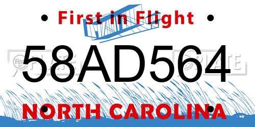 58AD564 North Carolina License Plate
