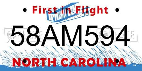 58AM594 North Carolina License Plate