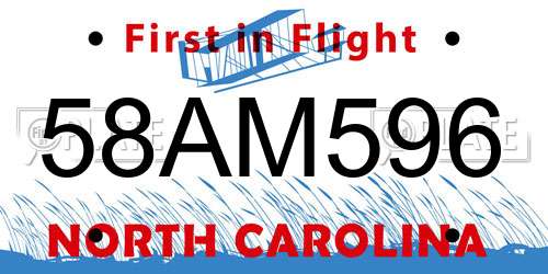 58AM596 North Carolina License Plate