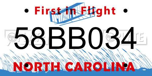 58BB034 North Carolina License Plate