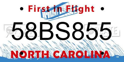 58BS855 North Carolina License Plate