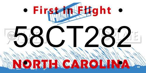 58CT282 North Carolina License Plate