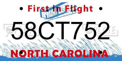 58CT752 North Carolina License Plate