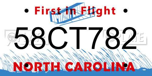 58CT782 North Carolina License Plate
