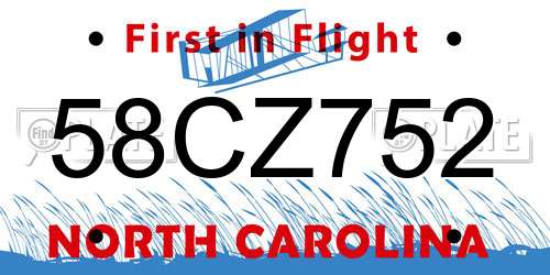 58CZ752 North Carolina License Plate