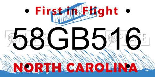 58GB516 North Carolina License Plate