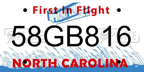 58GB816 North Carolina License Plate