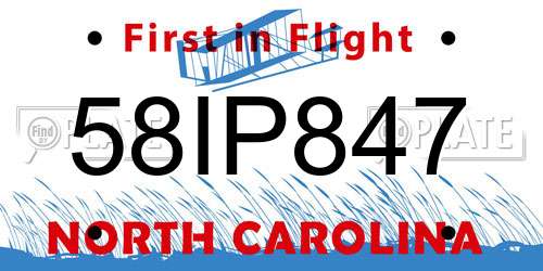 58IP847 North Carolina License Plate