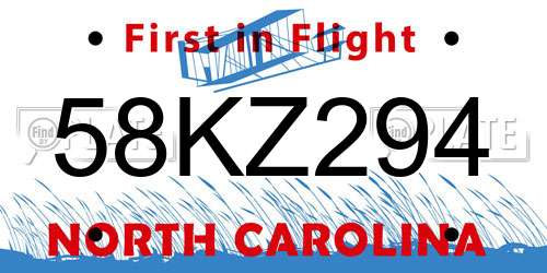 58KZ294 North Carolina License Plate