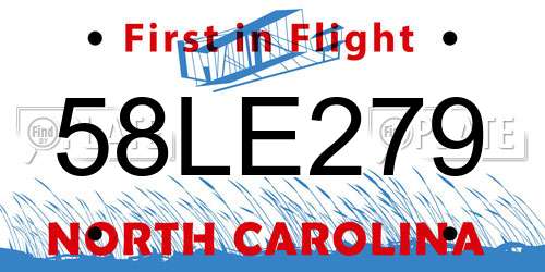 58LE279 North Carolina License Plate