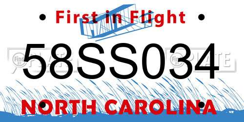 58SS034 North Carolina License Plate