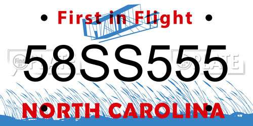 58SS555 North Carolina License Plate