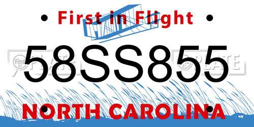 58SS855 North Carolina License Plate