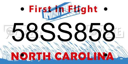 58SS858 North Carolina License Plate