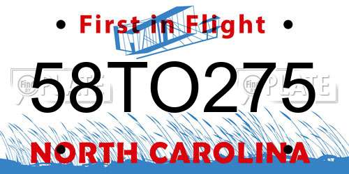 58TO275 North Carolina License Plate