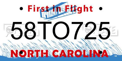 58TO725 North Carolina License Plate