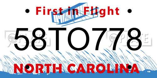 58TO778 North Carolina License Plate