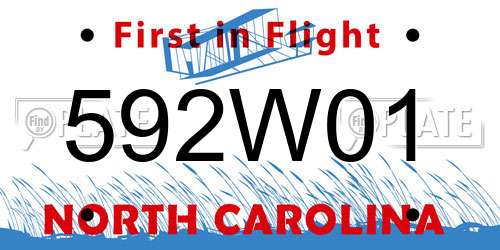 592W01 North Carolina License Plate