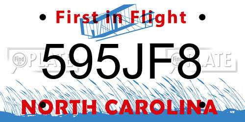595JF8 North Carolina License Plate