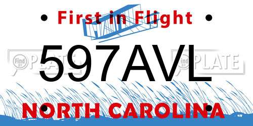 597AVL North Carolina License Plate