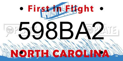 598BA2 North Carolina License Plate