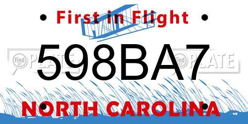 598BA7 North Carolina License Plate