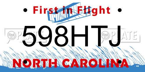 598HTJ North Carolina License Plate