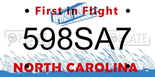 598SA7 North Carolina License Plate