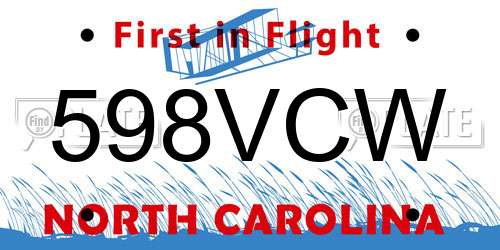 598VCW North Carolina License Plate