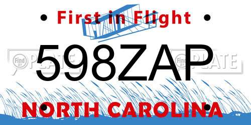 598ZAP North Carolina License Plate
