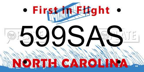 599SAS North Carolina License Plate