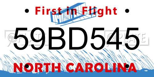 59BD545 North Carolina License Plate