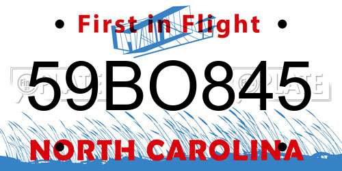 59BO845 North Carolina License Plate