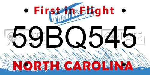 59BQ545 North Carolina License Plate