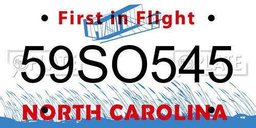 59SO545 North Carolina License Plate