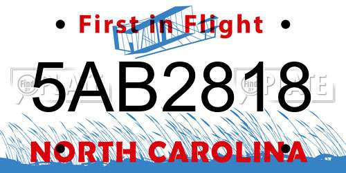 5AB2818 North Carolina License Plate