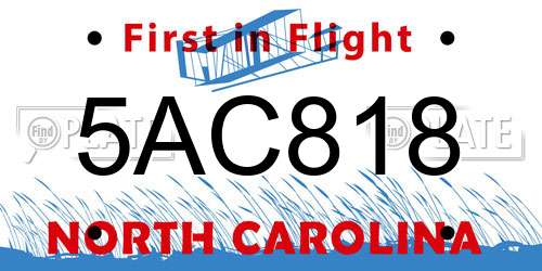 5AC818 North Carolina License Plate