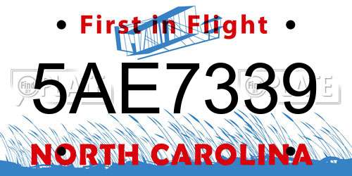 5AE7339 North Carolina License Plate