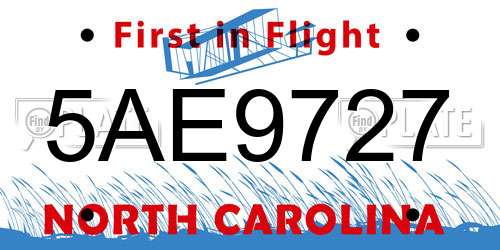 5AE9727 North Carolina License Plate