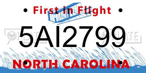 5AI2799 North Carolina License Plate