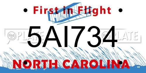 5AI734 North Carolina License Plate