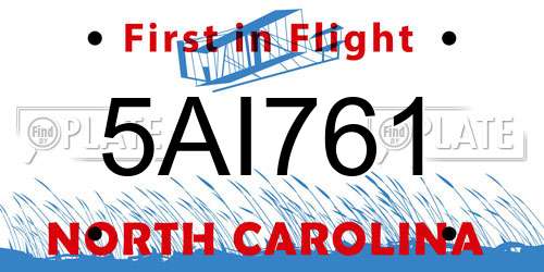 5AI761 North Carolina License Plate
